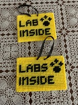 Handmade Needlepoint Yellow Pet Emergency Sign LAB LABS Labrador Dog Bra... - £8.69 GBP