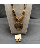 Avon Vintage Necklace Pendant with Matching Earrings Chunky 20&quot; Brown Br... - $23.28