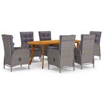  Dining Set Grey, Natural Solid Acacia Wood, Poly Rattan, Steel - $27,493.43 MXN