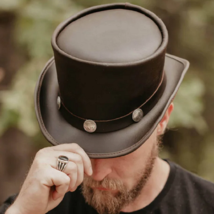 El Dorado Men&#39;s Leather Top Hat with Buffalo Nickel Hat Band Genuine Lea... - £29.82 GBP+