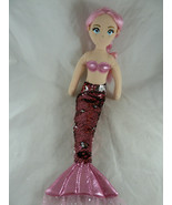 Aurora Mermaid Doll Plush 18&quot; Pink Hair embroidered face Sequin Tail - $17.58 CAD