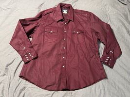Wrangler Western Shirt XXL Burgundy Snap Button Heavy Cotton Long Sleeve - $354.79 MXN