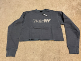 ONLY NY Pullover Logo Cropped Sweatshirt Sz S Gray Made In USA - $27.69