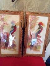 Pair of Vintage 17&quot;X9&quot; Mexican Featheraft bird pictures in wood carved f... - £25.90 GBP