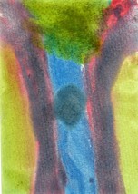 Original Abstract Watercolor Painting &quot;The Earth &amp; Moon&quot; ACEO 6 Year Old Artist - £6.40 GBP