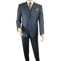 Mens Vitali Three Piece Suit Vested Sheen Sharkskin Business M3090 Navy blue image 4