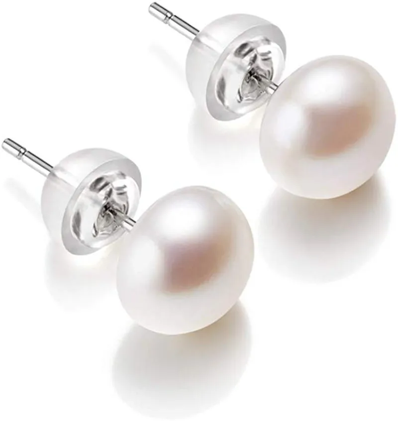 Natural Freshwater Pearl Stud Earrings Real 925 Sterling Sliver Earring Cultured - £13.08 GBP