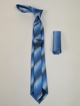 Mens Narrow Tie/Hankie Set Woven Vito Rofolo VTR-103 Blue Pique Stripe image 2