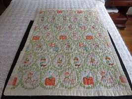 Vtg. NURSERY RHYMES Cotton QUILTED FABRIC Coverlet CRIB BLANKET - 33-1/2... - £14.35 GBP