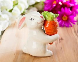 Bunny Salt and Pepper Set Rabbit Hugging Carrot Ceramic 3.5" High Easter image 3