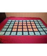 Crocheted Afghan Throw Blanket Granny Squares Purple Blue Boho Vtg 41 x 63&quot; - £30.11 GBP