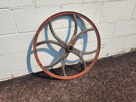 Antique Vintage Old Cast Iron 26&quot; Flywheel/Pulley Industrial Art Steampunk Decor - £116.02 GBP