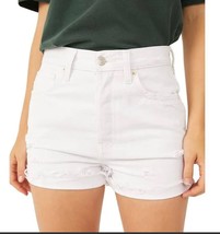 Free People Women&#39;s Lasso White Distressed Denim Shorts Button Fly 25 NWT - $40.19