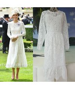 *M&amp;S KATE MIDDLETON DUPLIC STUNNING WHITE FLORAL LACE MIDI  DRESS UK 14 ... - £157.88 GBP