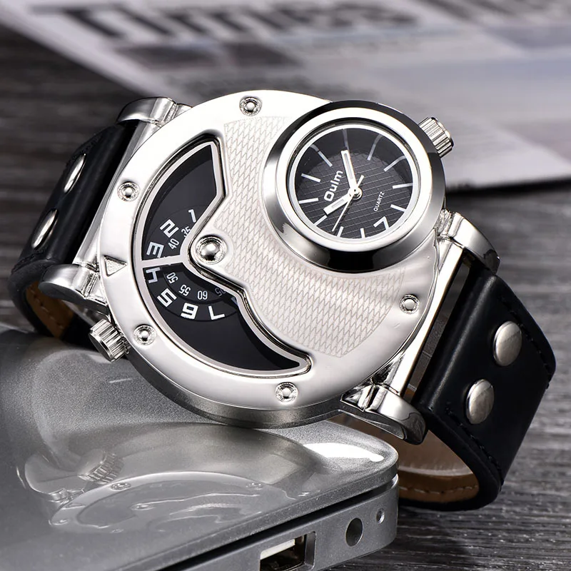 Oulm  Unique Design Multipe Time Zone Leather Strap Male Quart Wristwatch Oulm 9 - £86.47 GBP