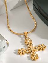 18K Gold-Plated Floral Cross Pendant Necklace - $20.28