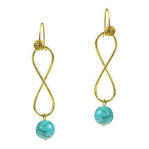 Vintage Bohemian Love Infinity Brass Turquoise Boho Drop Earrings - £11.29 GBP