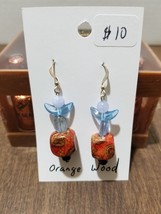 Orange Wood Acrylic Bead Earrings Orange Blue   X5 - £3.95 GBP
