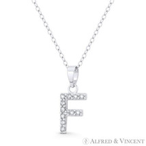 Initial Letter F Cubic Zirconia CZ Crystal Pendant .925 Sterling Silver Necklace - £21.07 GBP