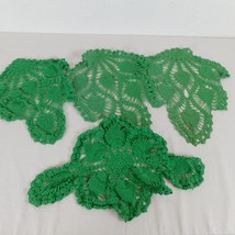 Hand Crocheted Doily Set of 4 Pineapple Design Leaf Shape Green Vintage ... - £11.34 GBP