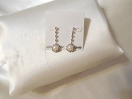 Department Store 1-1/4&quot; Silver Tone Simulated Pave Pearl Drop Earrings Y499 - $9.59