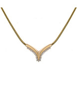 0.21 Carat Round Cut Diamond V Necklace Curb Link 14K Yellow Gold - £331.58 GBP