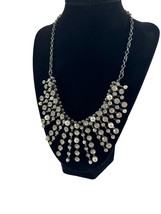 Silver Tone Gun Metal Bib Necklace Rhinestones Faux Pearl Statement Sparkle 18&quot; - £14.70 GBP