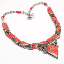 Red Coral Gemstone Fashion Black Friday Gift Jewelry Necklace Nepali 18" SA 4989 - £16.61 GBP