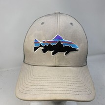 PATAGONIA Truckers Hat Fitz Roy Mt. Logo Cap Trout Fish SnapBack Faded Tan Stain - £12.26 GBP