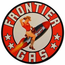 Frontier Rocket Girl Pin Up 14&quot; Round Metal Sign - £23.91 GBP