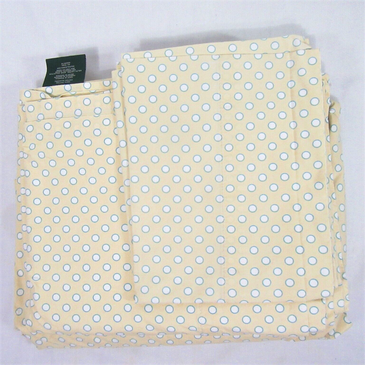 Primary image for Ralph Lauren Polka Dots Yellow Full/Double Flat Fitted Sheets and Pillowcase Set