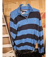 Tommy Hilfiger XL Men&#39;s Blue Pullover Sweater Cotton Quarter Zip Striped - $7.91
