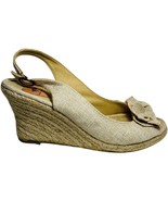 Rocket Dog Heeled Tan Canvas Burlap Bow Slingback Peep Toe Espadrilles S... - $26.17