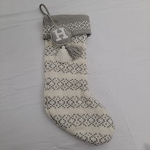 Christmas Stocking H Initial Sweater Knit Gray Cream - $11.88