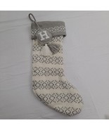 Christmas Stocking H Initial Sweater Knit Gray Cream - £9.48 GBP