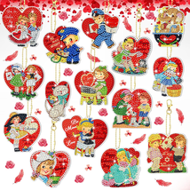 15 Valentine&#39;S Day Diamond Painted Keychains Art Ornaments 5D DIY Red Valentine&#39; - £10.98 GBP