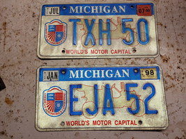 22GG21 Assorted Michigan License Plates, 1997 Automobile Centennial, 2 Pcs, Gc - £18.32 GBP