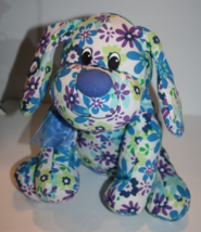 Dan Dee 12&quot; Blue Purple Green Flower Puppy Dog Plush Stuffed Soft Toy Sits 2012 - £17.79 GBP