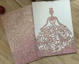 50pcs glitter pink Pocket birthday invitations card,Laser Cut wedding in... - £42.47 GBP