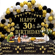30Th Birthday Decorations Women Men - Black Gold Happy 30Th Birthday Banner, 2 P - £34.86 GBP