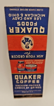 vintage Quaker Foods Quaker Coffee Michigan &amp; Ohio Matchbook Cover lee and cady - £3.15 GBP