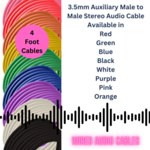 4 ft Aux Cable Male to Male 3.5mm Stereo Cables Choose your color - £5.58 GBP