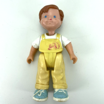 Fisher Price Loving Family Dollhouse Brunette Boy Doll Yellow Overalls 1993 - $19.35