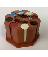 POKER CHIP Caddy In Wood Carousel 8 Slot, 2 Deck Holder, Chips Included - $20.84 CAD
