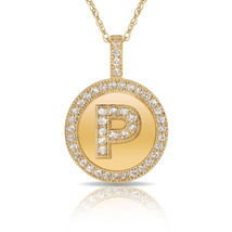 14K Solid Yellow Gold Round Circle Initial &quot;P&quot; Letter Charm Pendant &amp; Ne... - £28.05 GBP+