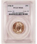 1946-D 25C Washington Quarter Graded by PCGS as MS-66 - $81.52 CAD