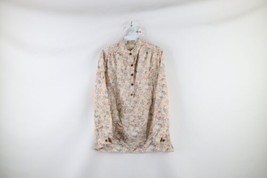 Vintage 60s Mid Century Modern MCM Womens Large Flower Button Tunic Shirt USA - £79.76 GBP