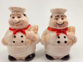 Fat Chef Salt and Pepper Shaker Set 3in Figural Ceramic - £9.62 GBP