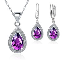 Classic Women Waterdrop Crystal Pendant Necklaces Drop Earring Set For Wedding 9 - £17.82 GBP