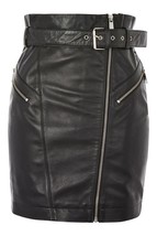 UK 12 Attractive Butter Soft Woman Lambskin LEATHER MINI SKIRT &amp; BELTED ZIP - $989.91 MXN